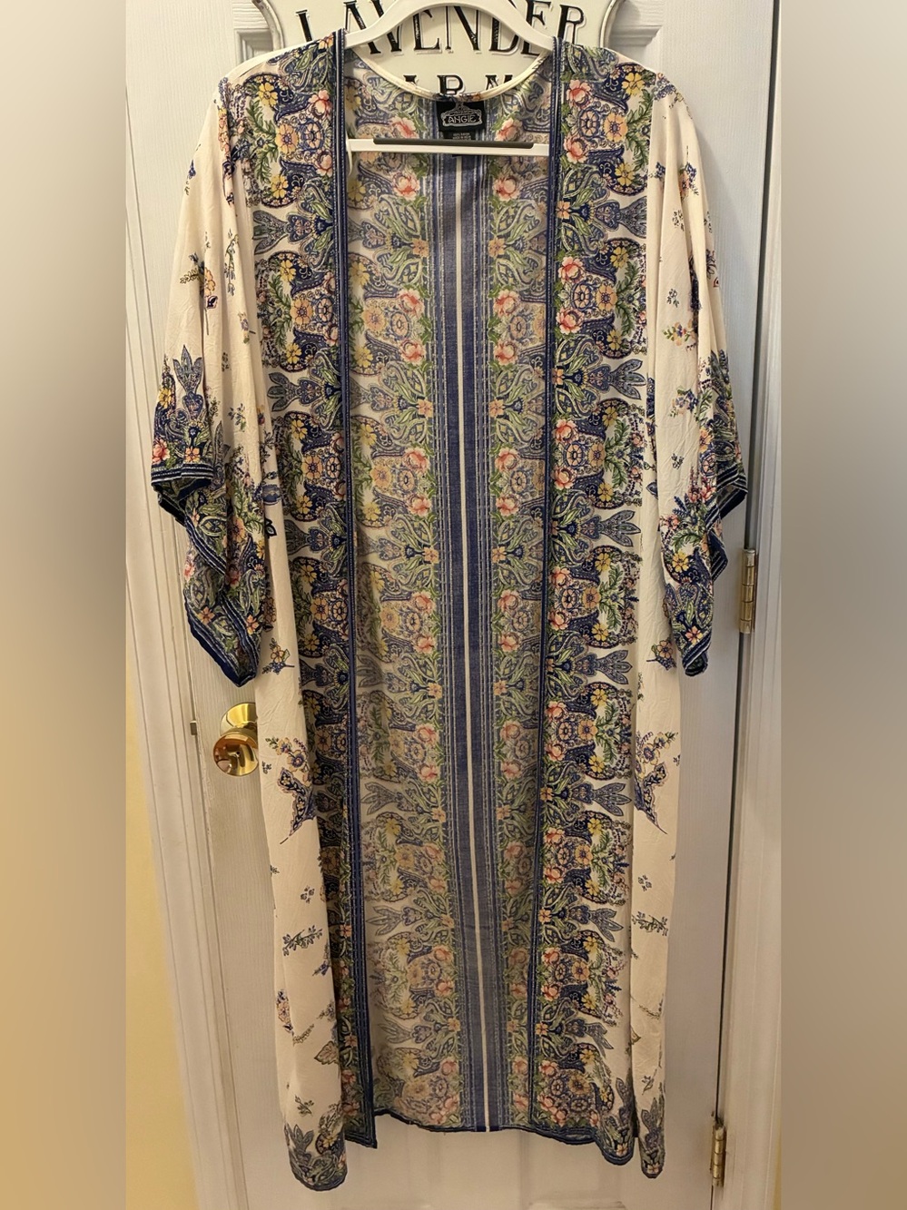 Angie Blue and White Striped Floral Kimono Duster